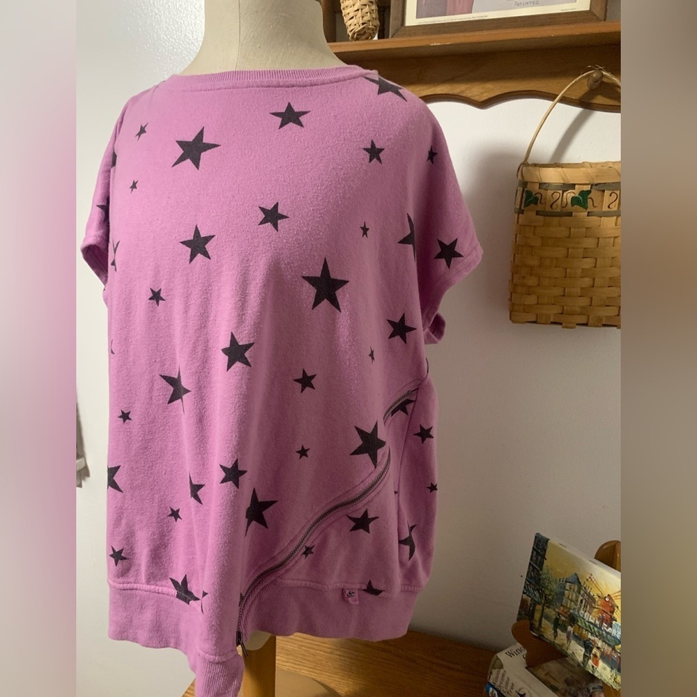 Seven7 Pink Crew Neck Zipper Detail T-Shirt M - Picture 7 of 14
